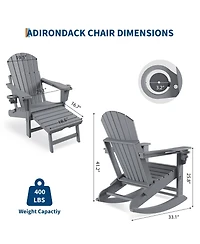 homfan Set of 2 Outdoor Folding Rocking Adirondack Chairs Patio Rocking Chair with Retractable Ottoman Footrest for Garden and Deck