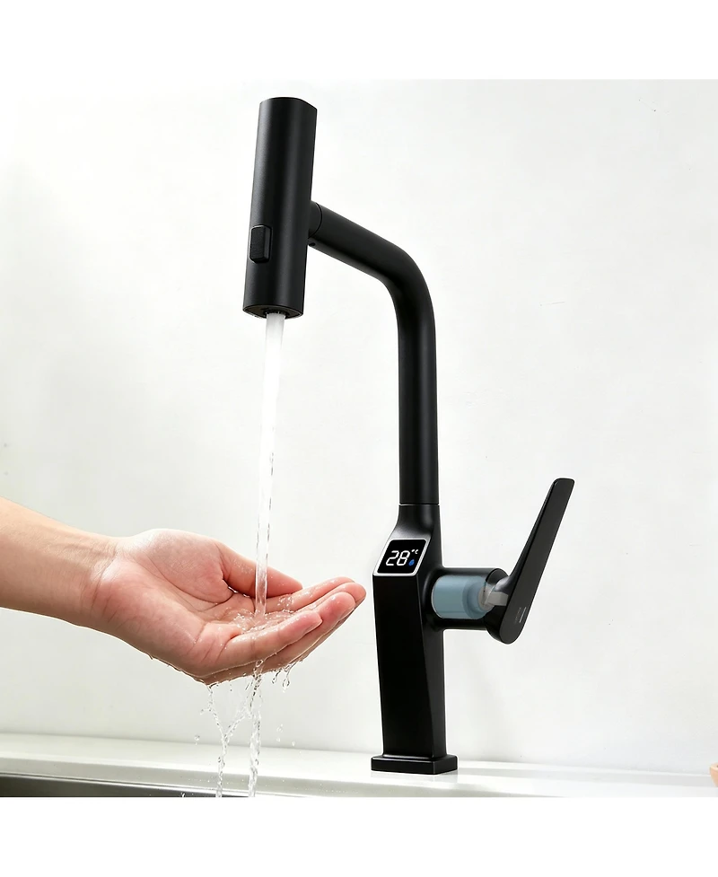 Busdays Touchless Matte Kitchen Faucet with Led Display Motion Sensor 3 Function Pull Out Sprayer 360 Swivel Spout