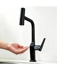 Busdays Touchless Matte Kitchen Faucet with Led Display Motion Sensor 3 Function Pull Out Sprayer 360 Swivel Spout