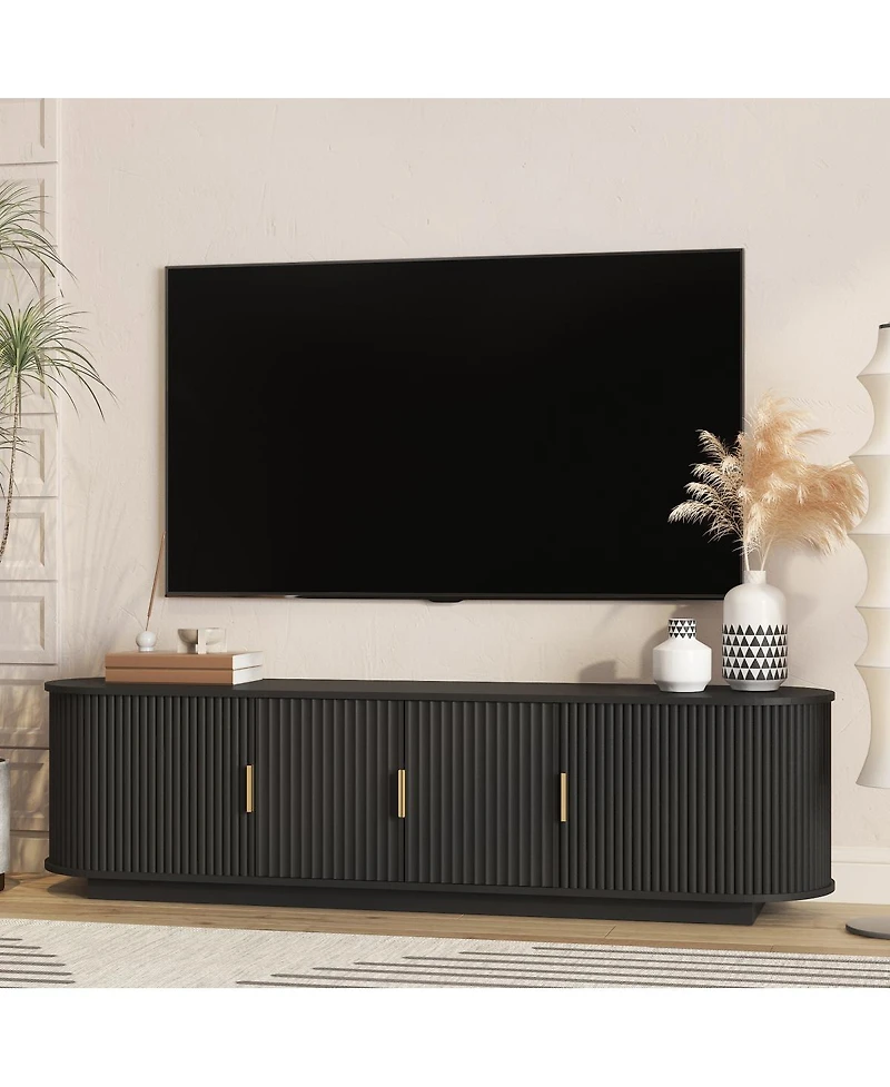 Streamdale Furniture 66.9" Farmhouse Tv Stand for TVs up to 75" with Sliding Doors and Shelves