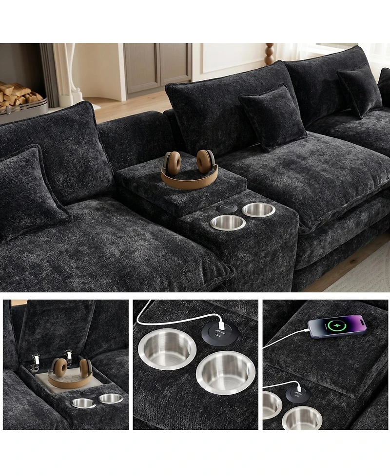 Streamdale Furniture 145" U-Shaped 6-Seat Modular Cloud Sectional Sofa with Usb Console