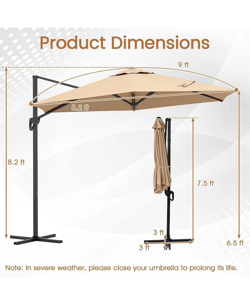 Sugift 9 feet Cantilever Patio Umbrella with Vented Top and Sun-Protective Canopy