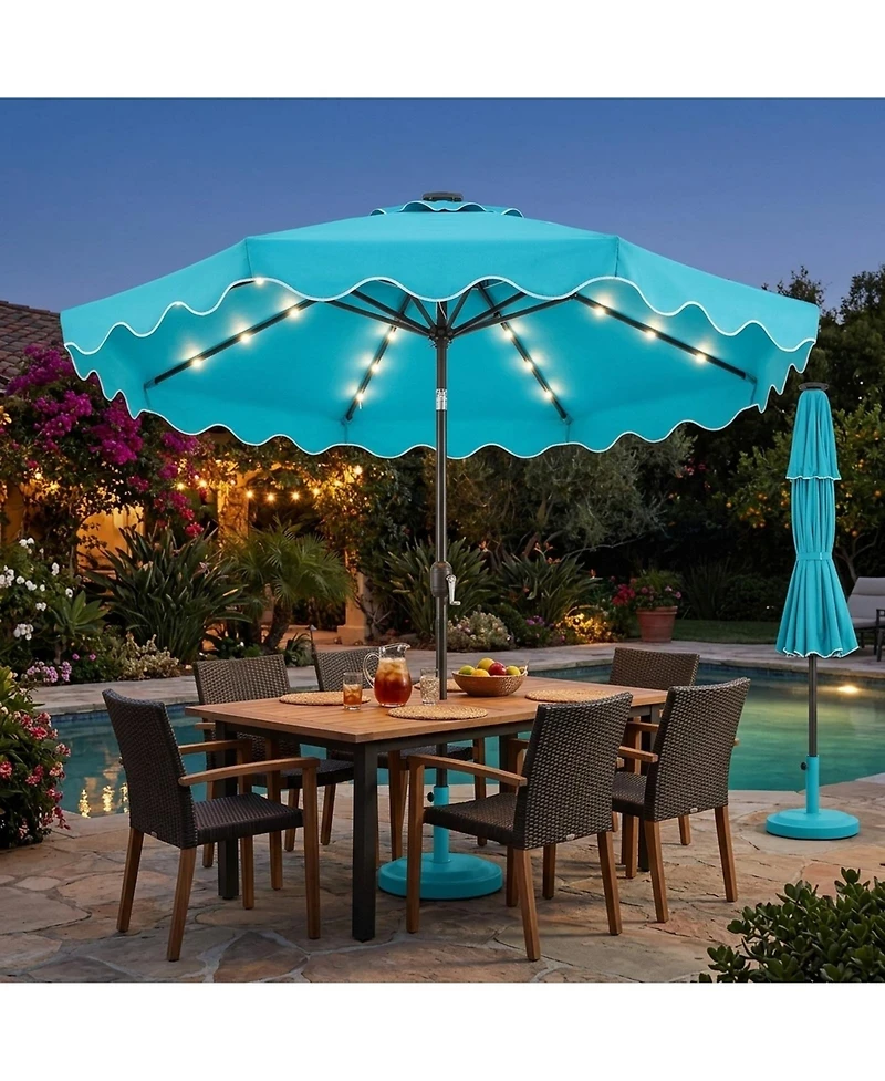 Sugift 9 Feet Solar Led Patio Umbrella with Push Button Tilt 24 Lights and 8 Ribs