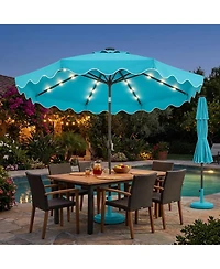 Sugift 9 Feet Solar Led Patio Umbrella with Push Button Tilt 24 Lights and 8 Ribs