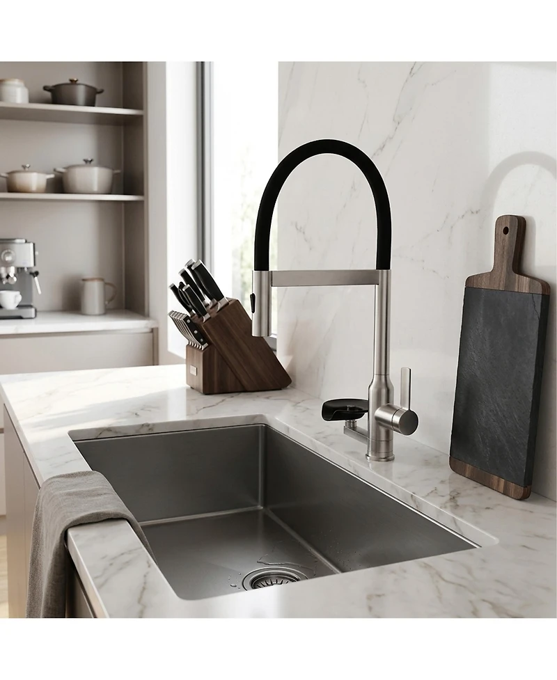 Busdays Brushed Nickel Kitchen Faucet with Magnetic Pull Out Sprayer 360 Swivel Single Handle High Arc Glass Rinser Included