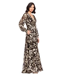 Betsy & Adam Women's Metallic V-Neck Ruched-Waist Gown