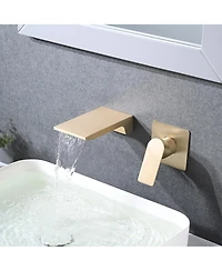 Busdays Wall Mount Waterfall Bathtub Faucet Single Handle Control Durable Brushed Gold Finish Modern Design