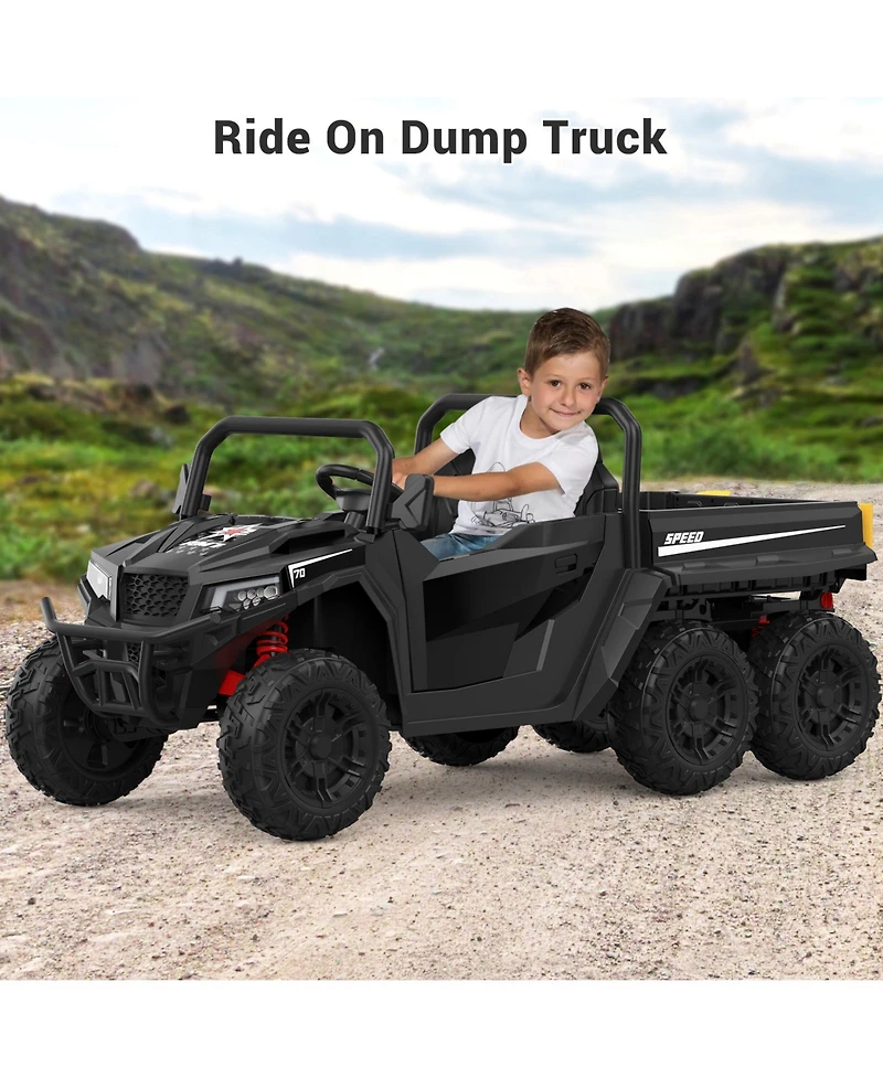 homfan 24V 6 Wheel Ride-On Dump Truck with Electric Bed, 2-Seater, Ages 3-8
