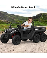 homfan 24V 6 Wheel Ride-On Dump Truck with Electric Bed, 2-Seater, Ages 3-8
