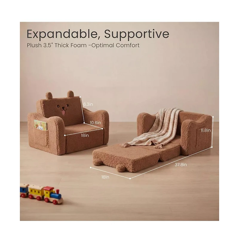 Kinder King 2-in-1 Toddler Sofa Chair Converts to Flip-Open Lounger Bed