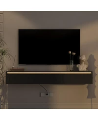 Streamdale Furniture Floating Wall-Mounted Tv Stand with Led Lights and Power Outlet