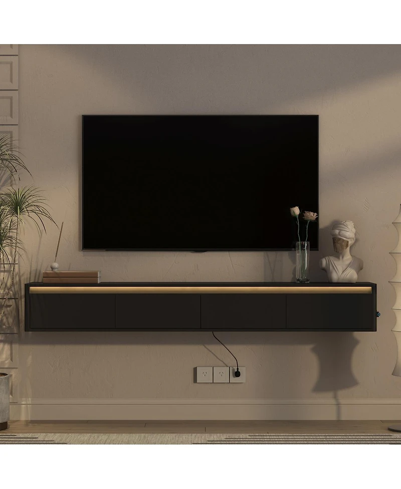 Streamdale Furniture Floating Wall-Mounted Tv Stand with Led Lights and Power Outlet3