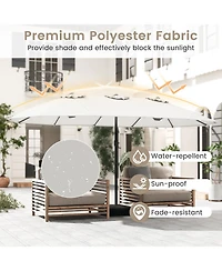 Sugift 15 feet Double-Sided Twin Patio Umbrella with Hand Crank and Weighted Cross Base
