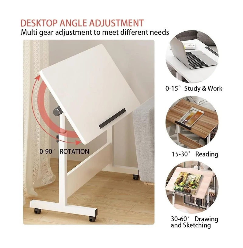 homfan Adjustable Standing Desk on Wheels, 31.5"x15.7" Foldable Laptop Table with Locking Casters,