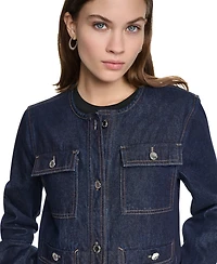 Dkny Jeans Women's Mixed Media Crewneck Denim Jacket