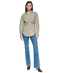 Dkny Jeans Women's Ruched Roll-Tab Sleeve Button-Front Shirt