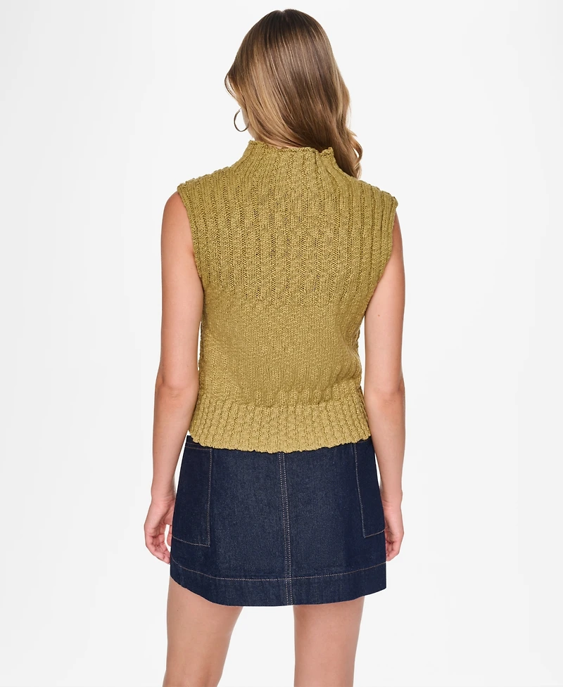 Dkny Jeans Women's Sleeveless Mock Neck Ribbed Sweater