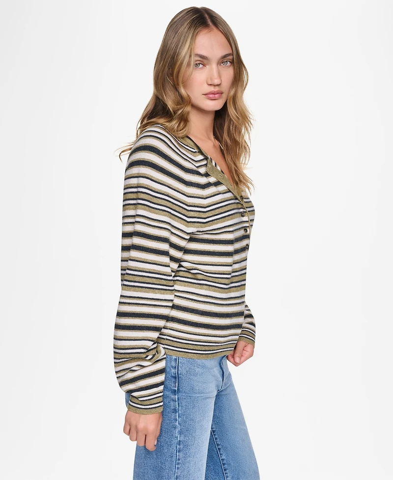 Dkny Jeans Women's Striped Long-Sleeve Henley Sweater