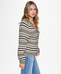 Dkny Jeans Women's Striped Long-Sleeve Henley Sweater