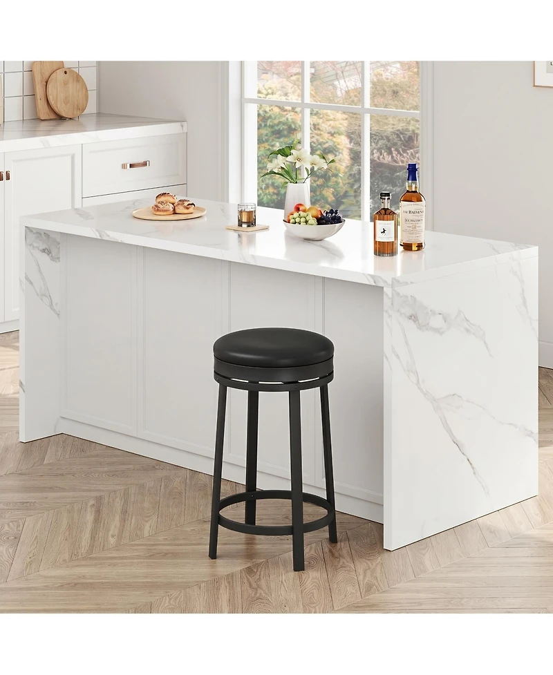 Set of 1/2/4 24 Inch Swivel Counter Height Bar Stools, Backless Round Pu Leather Seat