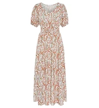 Lascana Women's Printed Puff Sleeve Maxi Dress