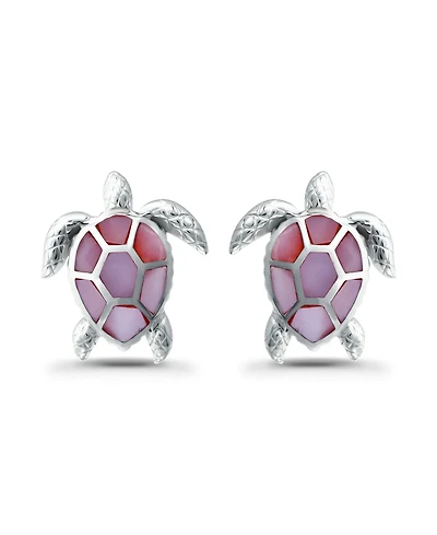Macy's Pink Shell Inlay Fine Silver-Plated Turtle Stud Earrings