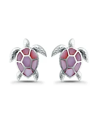 Macy's Pink Shell Inlay Fine Silver-Plated Turtle Stud Earrings