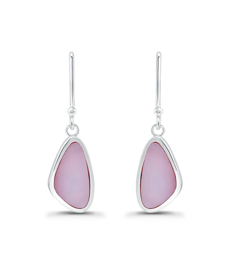 Macy's Pink Shell Inlay Fine Silver-Plated Freeform Shape Fishhook Drop Earrings