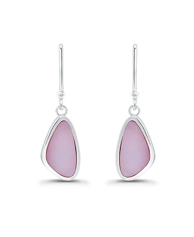 Macy's Pink Shell Inlay Fine Silver-Plated Freeform Shape Fishhook Drop Earrings