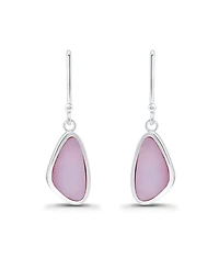 Macy's Pink Shell Inlay Fine Silver-Plated Freeform Shape Fishhook Drop Earrings