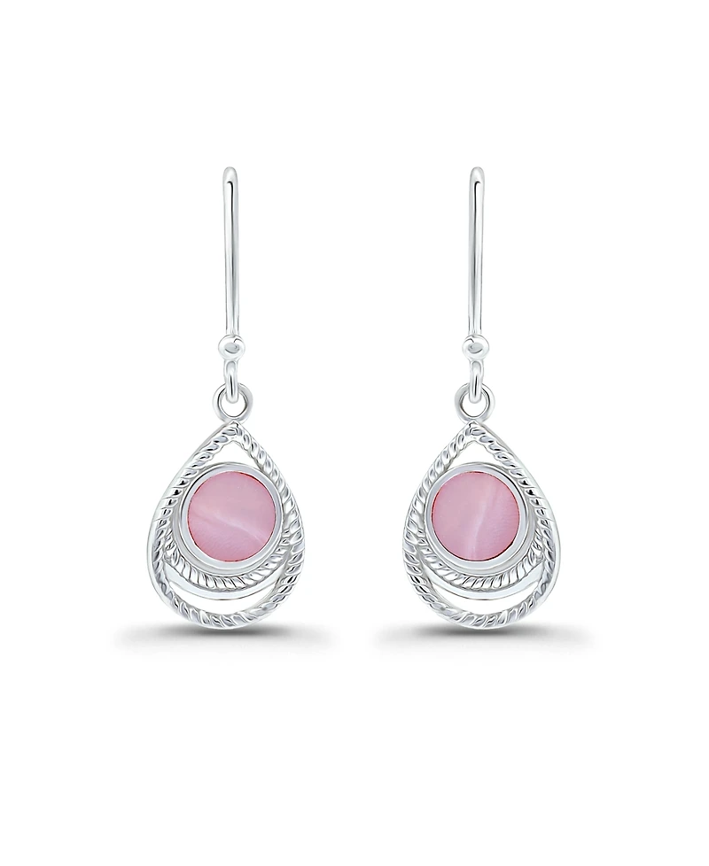 Macy's Pink Shell Inlay Fine Silver-Plated Teardrop Fishhook Drop Earrings