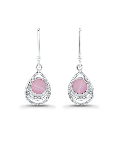Macy's Pink Shell Inlay Fine Silver-Plated Teardrop Fishhook Drop Earrings