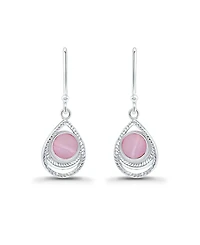 Macy's Pink Shell Inlay Fine Silver-Plated Teardrop Fishhook Drop Earrings