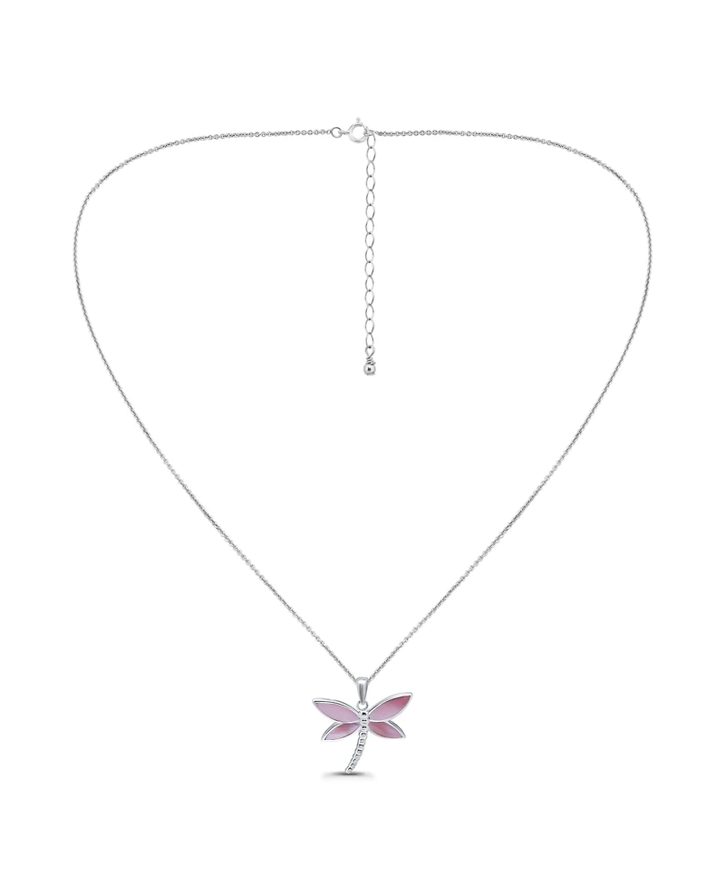Macy's Pink Shell Inlay Fine Silver-Plated Dragonfly Pendant Necklace