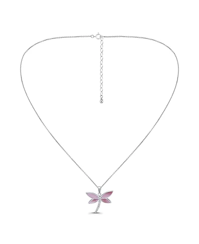 Macy's Pink Shell Inlay Fine Silver-Plated Dragonfly Pendant Necklace