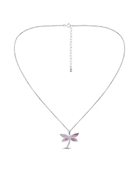 Macy's Pink Shell Inlay Fine Silver-Plated Dragonfly Pendant Necklace