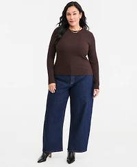 On 34th Plus Meet & Greet Pointelle Rib-Knit Jacquard Long-Sleeve Top, Macy's Exclusive