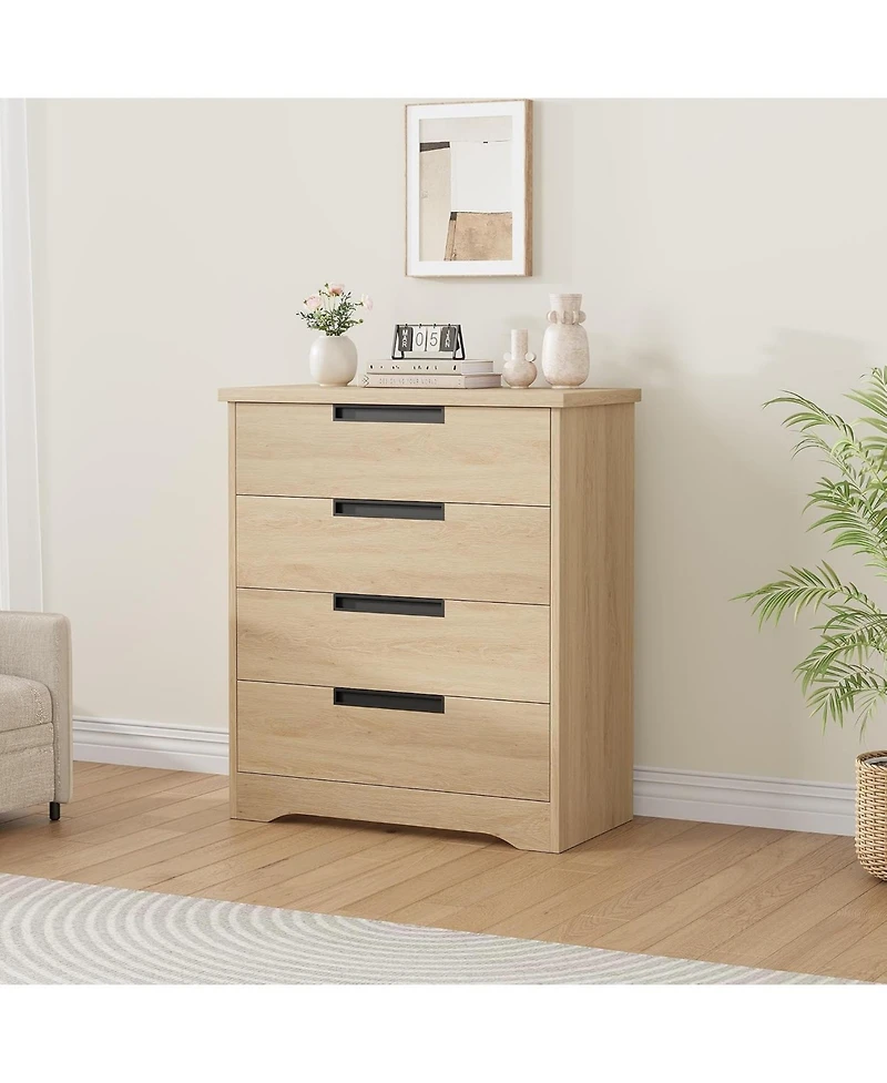 Wood Nightstand, Farmhouse Night Stand with Drawers, 30" Large End Table with 4 Drawers, Bed Side Tables for Bedroom