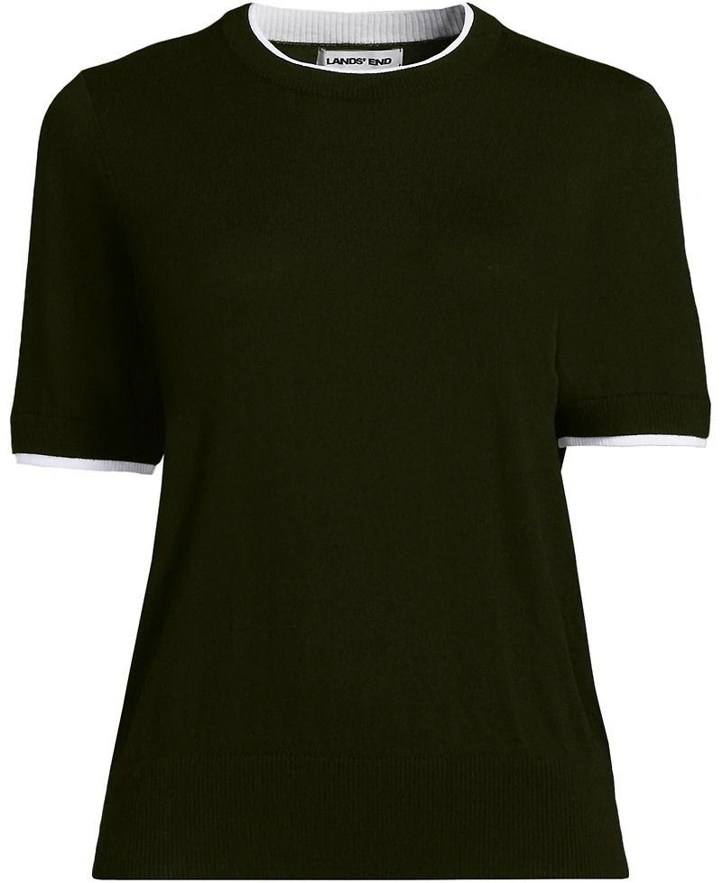 Lands' End Women's Double Trim Cotton Crew Neck Tee Sweater
