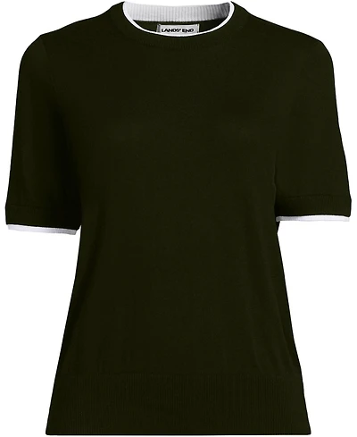 Lands' End Women's Double Trim Cotton Crew Neck Tee Sweater