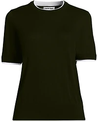 Lands' End Women's Double Trim Cotton Crew Neck Tee Sweater