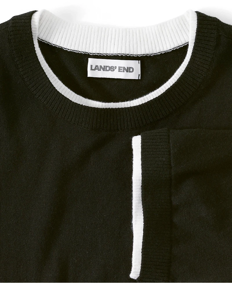 Lands' End Women's Double Trim Cotton Crew Neck Tee Sweater