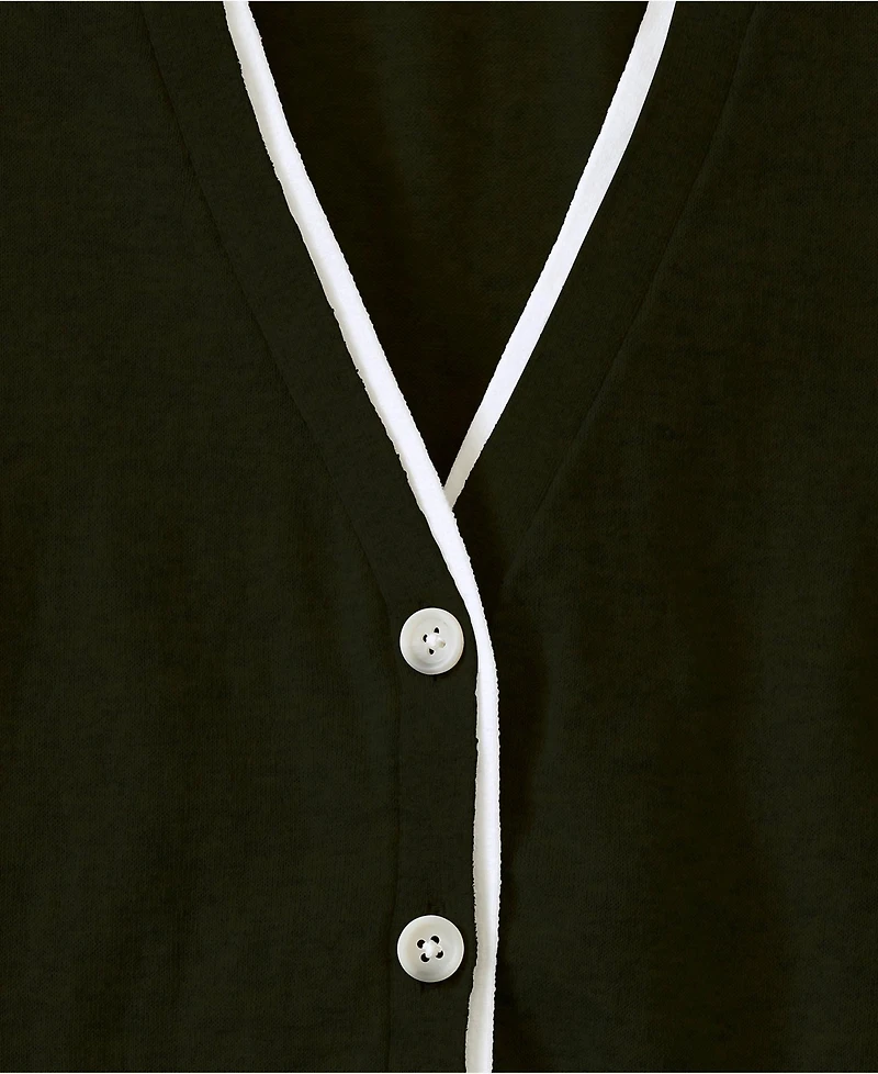 Lands' End Women's Double Trim Cotton V-neck Cardigan Sweater