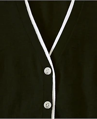 Lands' End Women's Double Trim Cotton V-neck Cardigan Sweater