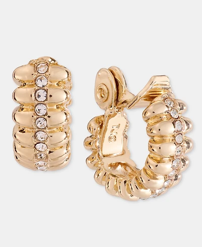 Anne Klein Small Pave Fluted Clip-On Hoop Earrings, 0.8"