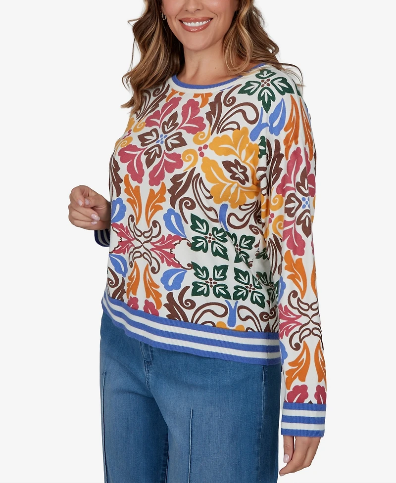 Ruby Rd. Plus Tipped Floral Lightweight Sweater