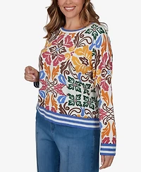 Ruby Rd. Plus Tipped Floral Lightweight Sweater