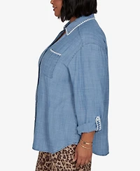Ruby Rd. Plus Crochet Trim Soft Button Front Top