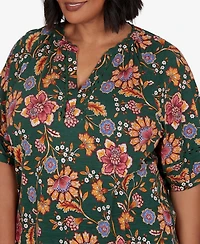 Ruby Rd. Plus Floral Vines Printed Cotton Knit Top