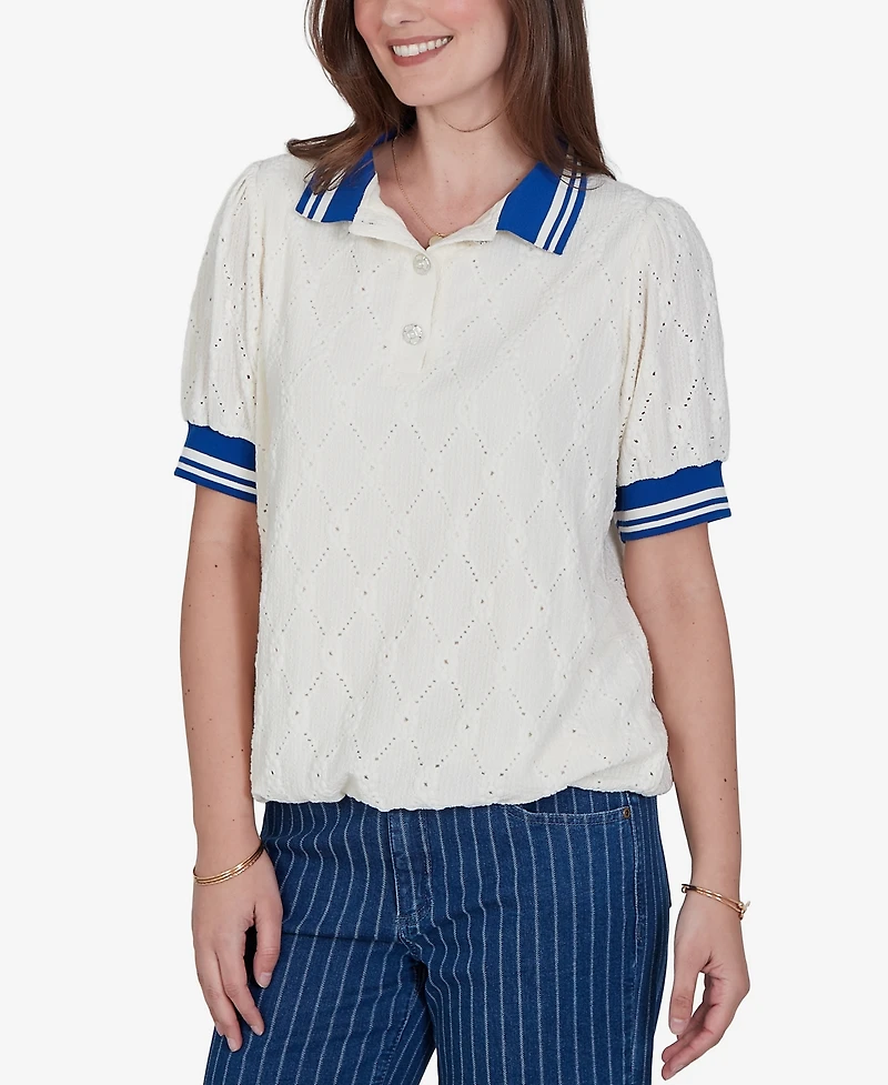 Ruby Rd. Plus Diamond Eyelet Bubble Hem Top